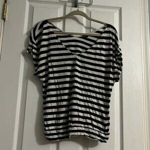 Express double V black and white striped Short Sleeved Shirt